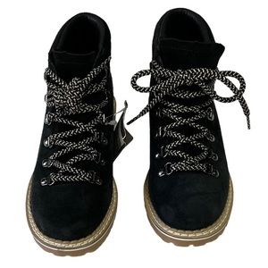 Montelliana 1965 Alce Black Suede Hiking Boots Size 6 Made Italy NWT Lug Sole